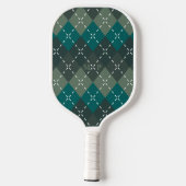 Donker Turquoise en Grijze Argyle met Witte Steek Pickleball Paddle (Achterkant)