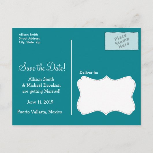 Donker Turquoise Giraffe Print; Zomerpalm Aankondigingskaart (Achterkant)