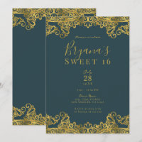 Donker turquoise & gouden kant Elegant Sweet 16 fe