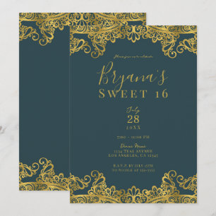 Donker turquoise & gouden kant Elegant Sweet 16 fe Kaart