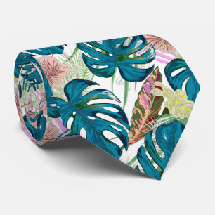 Donker turquoise monstera, delicate perzik en geel stropdas