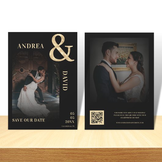 Donker Vervaagde Foto Gouden Ampersand QR Code Bru Save The Date