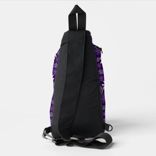 Donker violette bloem doedel patroon sling bag (Achterkant)