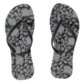 Donker Zwart Bloemen Paar Teenslippers (Voetbed)