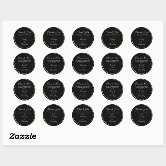 Donker Zwart Goud Elegant Wit Script Bedankt Ronde Sticker (Vel)