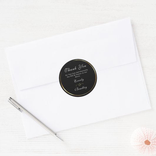 Donker Zwart Goud Elegant Wit Script Bedankt Ronde Sticker (Envelop)