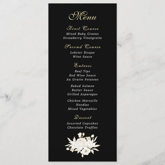 Donker Zwart Goud Wit Script Elegante Bloemen Programma (Voorkant)