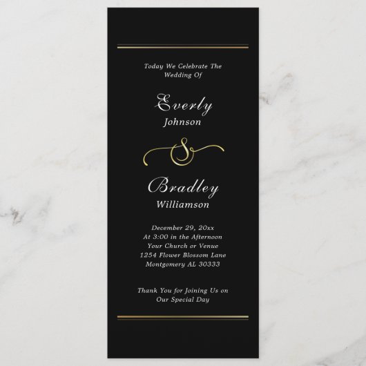 Donker Zwart Wit Script Elegante Minimal Wedding Programma (Voorkant)