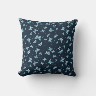 Donkerblauw aqua vintage vlindermotiefpatroon kussen