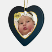 Donkerblauw baby's eerste kerstfoto keramisch ornament (Links)