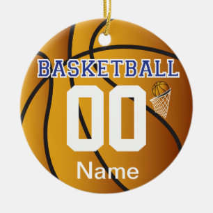 Donkerblauw Basketball   Naam en nummer DIY Keramisch Ornament