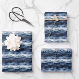 Donkerblauw berglandschap inpakpapier vel