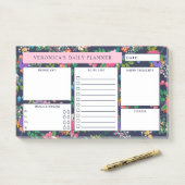  donkerblauw bloemmotief Daily Planner Post-it® Notes (Op bureau)