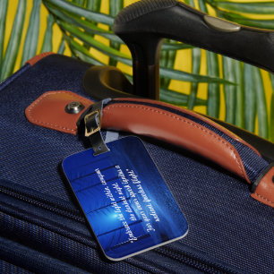Donkerblauw bos modern monogram bagagelabel