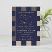 Donkerblauw Bruin Checkerboard Bruiloft Kaart (Staand voorkant)