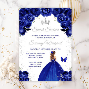 Donkerblauw bruin haar prinses Sweet Sixteen Kaart