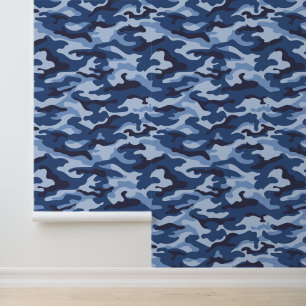 Donkerblauw camouflagepatroon behang
