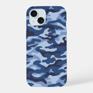 Donkerblauw camouflagepatroon iPhone 15 hoesje