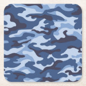 Donkerblauw camouflagepatroon vierkante kartonnen onderzetter (Voorkant)