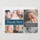 Donkerblauw Custom Photo Collage Baby shower Bedankkaart (Voorkant)