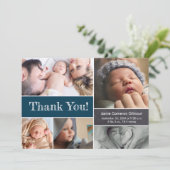 Donkerblauw Custom Photo Collage Baby shower Bedankkaart (Staand voorkant)