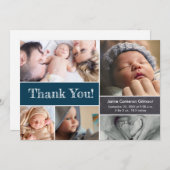 Donkerblauw Custom Photo Collage Baby shower Bedankkaart (Voorkant / Achterkant)