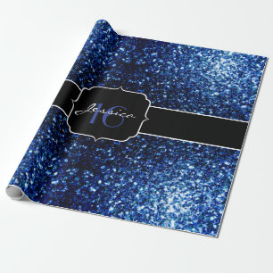 Donkerblauw diep glanzend glitter sparkle Sweet 16 Cadeaupapier