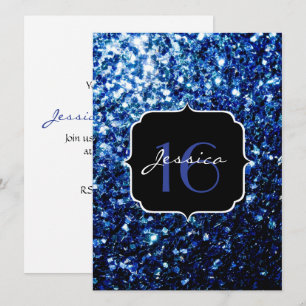 Donkerblauw diep glanzend glitter sparkle Sweet 16 Kaart