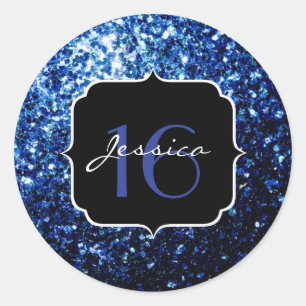 Donkerblauw diep glanzend glitter sparkle Sweet 16 Ronde Sticker