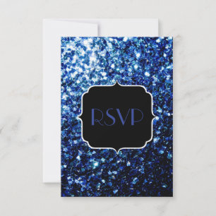 Donkerblauw diep glanzend glitter sparkle Sweet 16 RSVP Kaartje