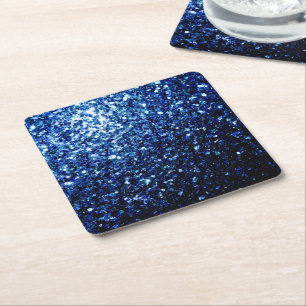 Donkerblauw diep glanzend nepschitter glitter vonk vierkante kartonnen onderzetter