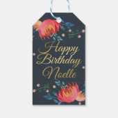 Donkerblauw, elegant, witte bloemen, goudaccent cadeaulabel (Achterkant)