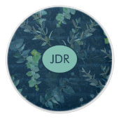 donkerblauw en Blauwgroen groene bladeren Keramische Knop (Voorkant)