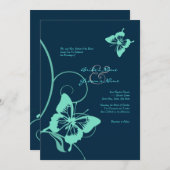 Donkerblauw en Blauwgroen weduwenuitnodiging Kaart (Voorkant / Achterkant)