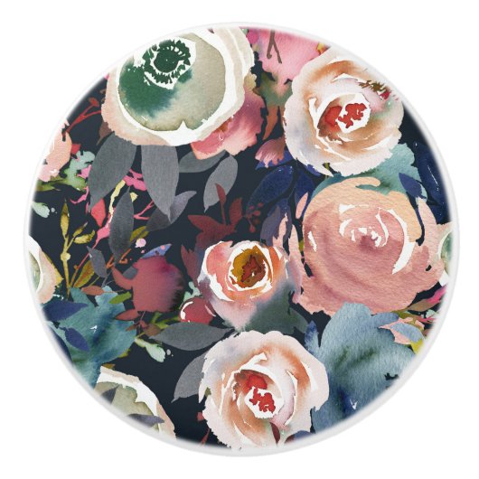 Donkerblauw en Blush roze Waterverf Afbeelding Keramische Knop (Voorkant)