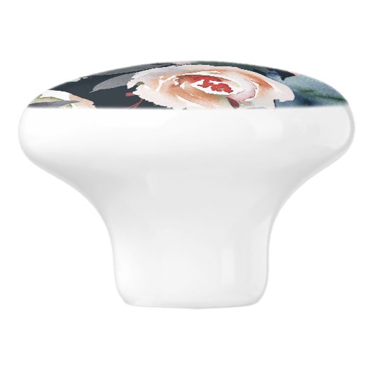 Donkerblauw en Blush roze Waterverf Afbeelding Keramische Knop (Zijkant)