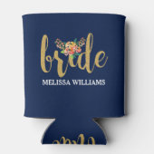 Donkerblauw en bruid in gouden glitter blikjeskoeler (Achterkant)