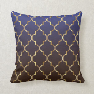 Donkerblauw en bruin mengsel  Golden Quatrefoil pa Kussen