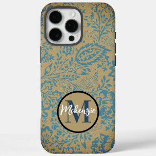  donkerblauw en bruin wildflower bloei iPhone 16 pro max hoesje
