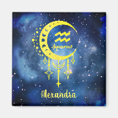 Donkerblauw en geel Custom Name Aquarius Magnet Magneet (Voorkant)