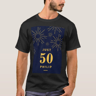 Donkerblauw en geel vuurwerk 50ste Jubileum T-shirt
