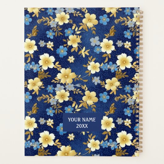 Donkerblauw en Goud Bloemen Chiyogami Planner (Achterkant)