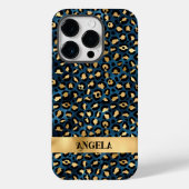 Donkerblauw en Goud Luipaard Glamoureus Case-Mate iPhone Case (Achterkant)