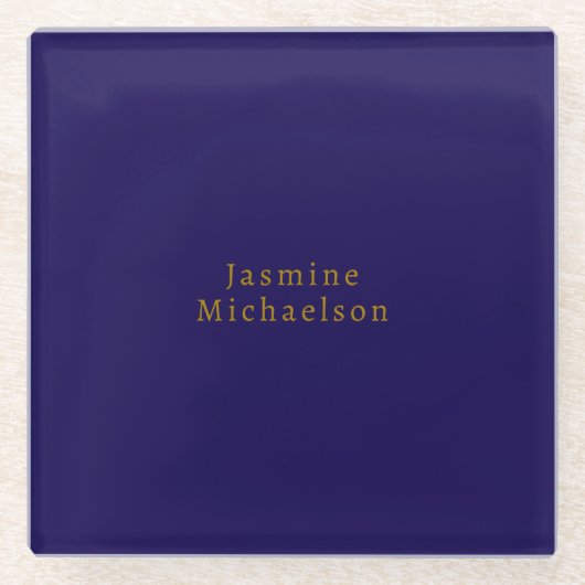 Donkerblauw en goud Schattige Minimalistische Eige Glazen Onderzetter (Voorkant)