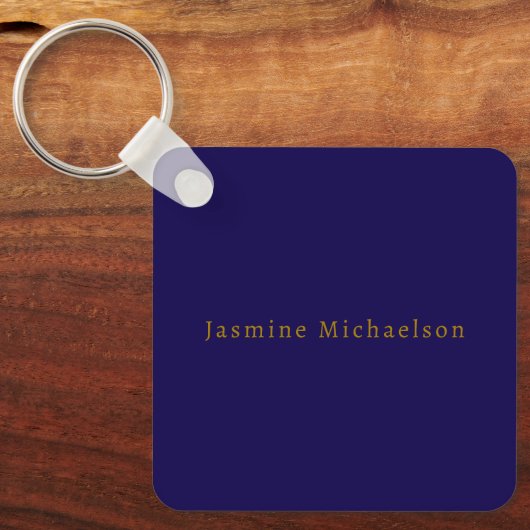 Donkerblauw en goud Schattige Minimalistische Eige Sleutelhanger (Voorkant)