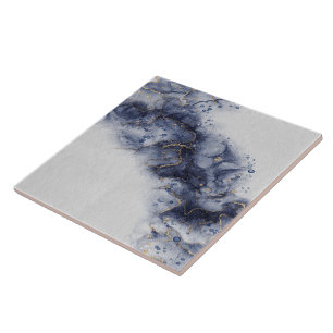 Donkerblauw en gouden waterverf inktmerken tegeltje