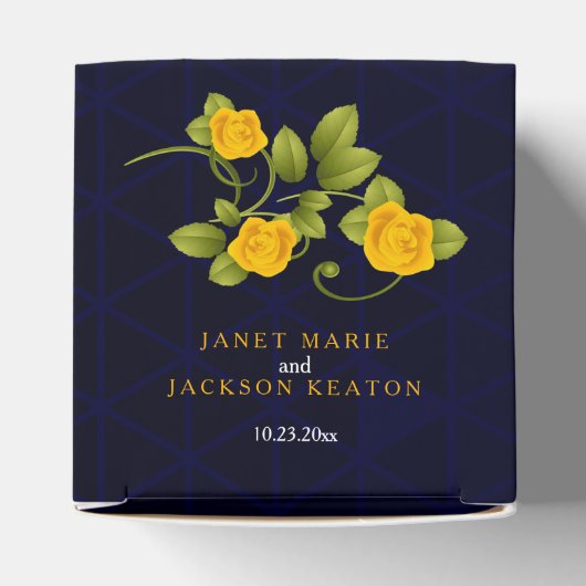 Donkerblauw en goudgele rozenbloem bedankdoosjes (Bovenkant)