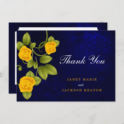 Donkerblauw en goudgele rozenweddenschap bedankkaart (Voorkant / Achterkant)