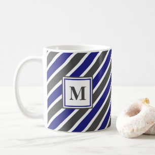 Donkerblauw en grijze strepen koffiemok