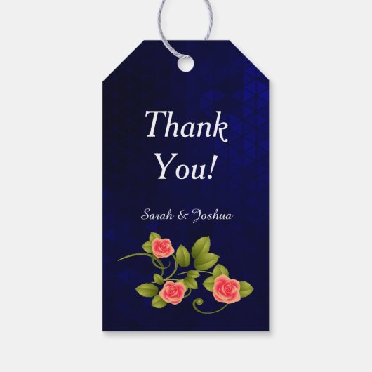 Donkerblauw en koraal Roos Vloeiend Collectie Cadeaulabel (Achterkant)